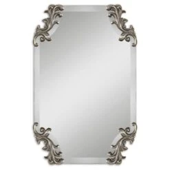 Andretta Elegant Frameless 29" X 19" Vanity Bathroom Wall Mirror With Decorative Scroll Corners