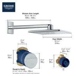 Grohe Rainshower 1.75 GPM Multi Function Square Shower Head With Shower Arm, Flange, And Rough-In Set -Bathroom Sales Store 26504000 infographic 2