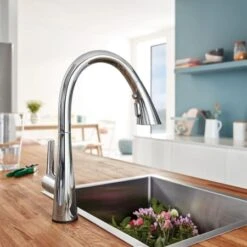 Grohe Zedra 1.75 GPM Single Hole Pull Down Bar Faucet With SilkMove Technology -Bathroom Sales Store 30368002 1
