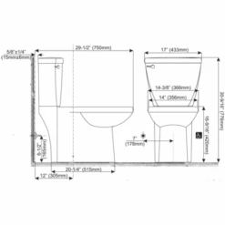Bella Two-Piece High Efficiency Toilet With Elongated Chair Height Skirted Bowl - Includes Soft Close Seat And Wax Ring Kit -Bathroom Sales Store 490c dims