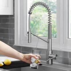 Oletto 2-in-1 Commercial Style Pull-Down Single Handle 1.8 GPM Kitchen Faucet With Integrated 1.0 GPM Water Filter Faucet