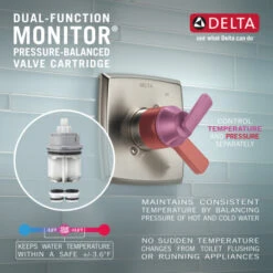 Delta Linden Monitor 17 Series Dual Function Pressure Balanced Shower Only With In2ition Shower Head And Integrated Volume Control - Less Rough-In Valve -Bathroom Sales Store MonitorDual Handle Infographic