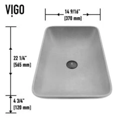 VIGO Concreto Stone 14-9/16" Rectangular Concreto Stone Vessel Bathroom Sink -Bathroom Sales Store VG04056 6 DIM 1