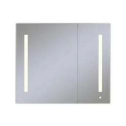 AiO 35-1/2" X 30" X 4" Lighted Double Door Medicine Cabinet With Large Door At Left, Task Lighting, And Interior Illumination