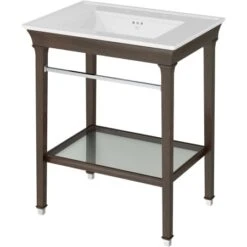 American Standard Town Square S 31" Rectangular Vitreous China Deck Mounted Bathroom Sink With Overflow And 3 Faucets Holes At 8" Centers -Bathroom Sales Store american standard 0298 008 side view wood legs 18