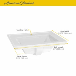 American Standard Town Square S 24" Rectangular Fireclay Drop In Bathroom Sink With Overflow And Single Faucet Hole -Bathroom Sales Store american standard 1203 001 alternate view 88