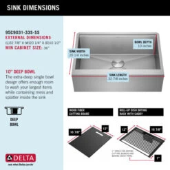 Delta Rivet 33” Workstation Farmhouse Apron Front Kitchen Sink Undermount 16 Gauge Stainless Steel Single Bowl With WorkFlow Ledge And Accessories -Bathroom Sales Store b4sy8rnmpd0wrta6o51d