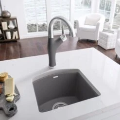 Blanco Diamond 15" Drop-In Or Undermount Single Basin SILGRANIT Kitchen Bar Sink -Bathroom Sales Store blanco 440205 alternate image 352