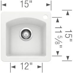 Blanco Diamond 15" Drop-In Or Undermount Single Basin SILGRANIT Kitchen Bar Sink -Bathroom Sales Store blanco 440205 alternate image 355