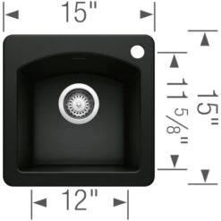 Blanco Diamond 15" Drop-In Or Undermount Single Basin SILGRANIT Kitchen Bar Sink -Bathroom Sales Store blanco 440205 alternate image 358