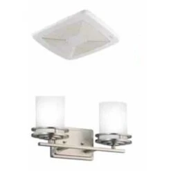 110 CFM .6 Sone Ceiling Mounted HVI Certified Bath Fan And 2 Light 14-1/2 Inch Wide Reversible Bathroom Vanity Light