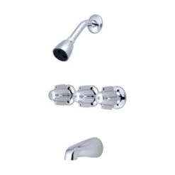 Triple Handle Tub And Shower Trim With Shower Head, Slip-On Combo Tub Spout, And Knob Handles With 8" Centers