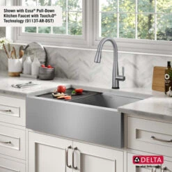 Delta Rivet 33” Workstation Farmhouse Apron Front Kitchen Sink Undermount 16 Gauge Stainless Steel Single Bowl With WorkFlow Ledge And Accessories -Bathroom Sales Store cfqprw74edhb0vhk1w8o