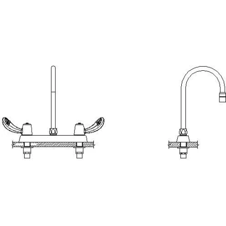 Delta Commercial Double Handle 0.5 GPM Deck Utility Faucet With Temperature Indicated Hooded Blade Handles And Gooseneck Spout 3 Delta Commercial Double Handle 0.5 GPM Deck Utility Faucet With Temperature Indicated Hooded Blade Handles And Gooseneck Spout