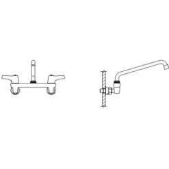 Delta Commercial Double Handle 0.5 GPM Widespread Utility Wall Mounted Faucet With Lever Blade Handles And Tubular Swing Spout
