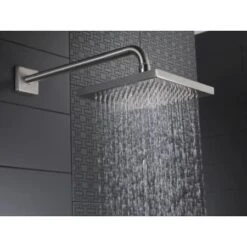 Delta 2.5 GPM 8" Wide Rain Shower Head With Shower Arm, Flange And Touch-Clean® Technology - Limited Lifetime Warranty -Bathroom Sales Store delta 57740 running shower head in brilliance stainless 1780