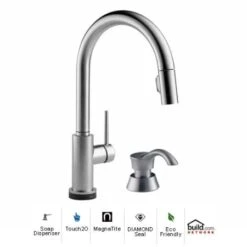 Delta Trinsic Pull-Down Kitchen Faucet With On/Off Touch Activation, Magnetic Docking Spray Head, And Soap/Lotion Dispenser - Includes Lifetime Warranty (5 Year On Electronic Parts)