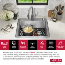 Delta Marca 25" Undermount Single Basin Stainless Steel Kitchen Sink -Bathroom Sales Store delta 952138 t25s alternate image 5