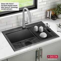 Delta Rivet 30" Drop In Single Basin Stainless Steel Kitchen Sink With Cutting Board -Bathroom Sales Store delta 95a9031 t30s alternate image 57