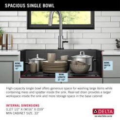 Delta Rivet 30" Drop In Single Basin Stainless Steel Kitchen Sink With Cutting Board -Bathroom Sales Store delta 95a9031 t30s alternate image 59
