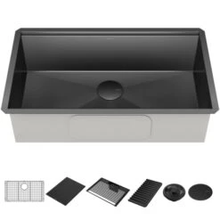 Delta Rivet 32" Undermount Single Basin Stainless Steel Kitchen Sink With Cutting Board