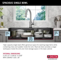 Delta Rivet 35-7/8" Drop In Single Basin Stainless Steel Kitchen Sink With Cutting Board -Bathroom Sales Store delta 95d9031 t36s alternate image 163