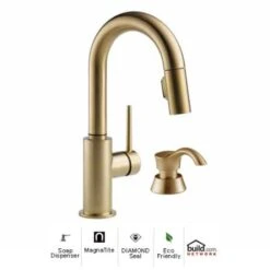 Delta Trinsic Pull-Down Bar/Prep Faucet With Magnetic Docking Spray Head And Soap/Lotion Dispenser - Includes Lifetime Warranty