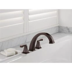 Delta Dryden Deck Mounted Roman Tub Filler Trim With Lever Handles -Bathroom Sales Store delta t2751 installed tub filler in venetian bronze 1630