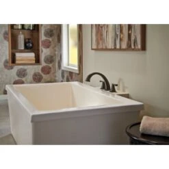 Delta Dryden Deck Mounted Roman Tub Filler Trim With Lever Handles -Bathroom Sales Store delta t2751 overall room view in venetian bronze 321