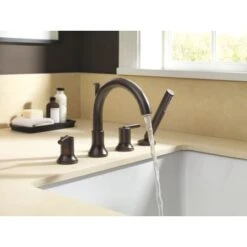 Delta Trinsic Deck Mounted Roman Tub Filler - Includes Hand Shower -Bathroom Sales Store delta t4759 running tub filler in venetian bronze 1165