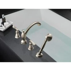Delta Linden Deck Mounted Roman Tub Filler Trim With Hand Shower -Bathroom Sales Store delta t4794 installed tub filler in brilliance stainless 292