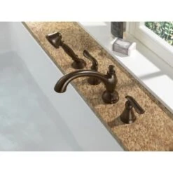 Delta Linden Deck Mounted Roman Tub Filler Trim With Hand Shower -Bathroom Sales Store delta t4794 installed tub filler in venetian bronze 1620