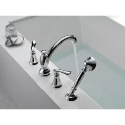 Delta Linden Deck Mounted Roman Tub Filler Trim With Hand Shower -Bathroom Sales Store delta t4794 running tub filler in chrome 2148