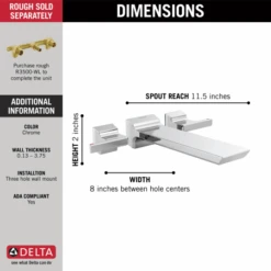Delta Pivotal Double Handle Wall Mounted Tub Filler Trim - Less Rough In -Bathroom Sales Store delta t5799 alternate image 394