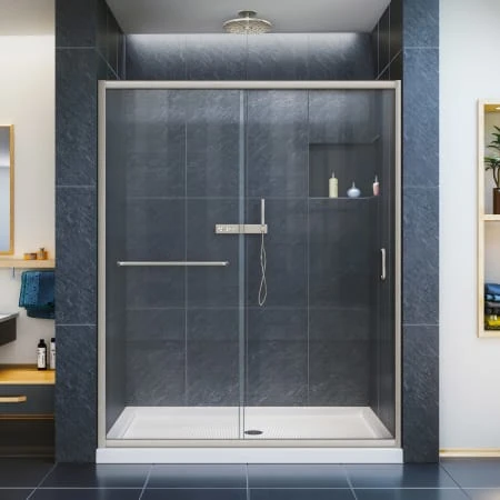 DreamLine Infinity-Z 72" High X 56" Wide Sliding Semi Frameless Shower Door With Clear Glass 3 DreamLine Infinity-Z 72" High X 56" Wide Sliding Semi Frameless Shower Door With Clear Glass