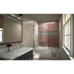 DreamLine AquaSwing 58" High X 34" Wide Hinged Frameless Tub Door With Clear Glass -Bathroom Sales Store dreamline shdr 3734580 alternate image 28441