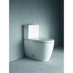 Duravit ME By Starck 0.92/1.32 GPF Dual Flush One Piece Elongated Chair Height Toilet With Top Flush Button - Less Seat -Bathroom Sales Store duravit 217301 dual alternate view 258