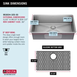 Delta Lenta 32” Undermount 16 Gauge Stainless Steel Single Bowl Kitchen Sink With Accessories -Bathroom Sales Store dv2xgodt4tcyuum0mzmr