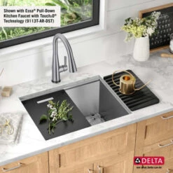 Delta Rivet 24” Workstation Laundry Utility Kitchen Sink Undermount 16 Gauge Stainless Steel Single Bowl With WorkFlow Ledge And Accessories -Bathroom Sales Store dvaxvbcwv0o4srskbf0a