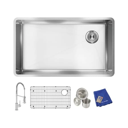 Crosstown 31-1/2" Undermount Single Basin Stainless Steel Kitchen Sink With Single Hole 1.8 GPM Kitchen Faucet, Basin Rack, Basket Strainer, And Towel 3 Crosstown 31-1/2" Undermount Single Basin Stainless Steel Kitchen Sink With Single Hole 1.8 GPM Kitchen Faucet, Basin Rack, Basket Strainer, And Towel
