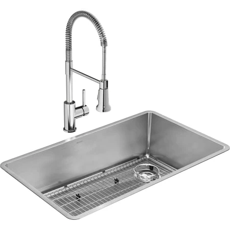 Crosstown 31-1/2" Undermount Single Basin Stainless Steel Kitchen Sink With Single Hole 1.8 GPM Kitchen Faucet, Basin Rack, Basket Strainer, And Towel 5 Crosstown 31-1/2" Undermount Single Basin Stainless Steel Kitchen Sink With Single Hole 1.8 GPM Kitchen Faucet, Basin Rack, Basket Strainer, And Towel - Image 3