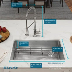 Crosstown 31-1/2" Undermount Single Basin Stainless Steel Kitchen Sink With Single Hole 1.8 GPM Kitchen Faucet, Basin Rack, Basket Strainer, And Towel 19 Crosstown 31-1/2" Undermount Single Basin Stainless Steel Kitchen Sink With Single Hole 1.8 GPM Kitchen Faucet, Basin Rack, Basket Strainer, And Towel -Bathroom Sales Store elkay ectru30179rtfc alternate view 957