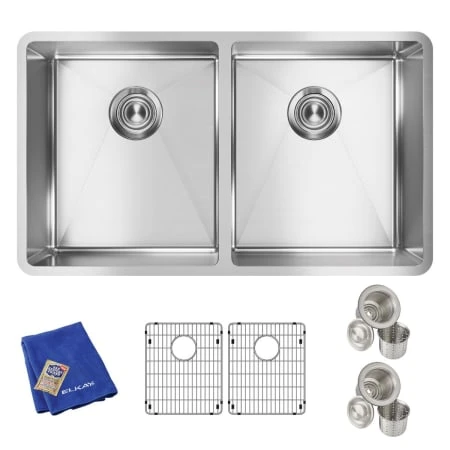 Crosstown 31-1/2" Undermount Double Basin Stainless Steel Kitchen Sink With Basin Rack And Basket Strainer 3 Crosstown 31-1/2" Undermount Double Basin Stainless Steel Kitchen Sink With Basin Rack And Basket Strainer