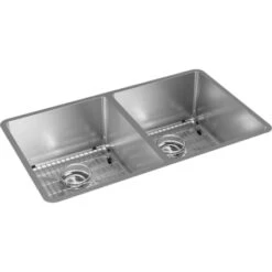 Crosstown 31-1/2" Undermount Double Basin Stainless Steel Kitchen Sink With Basin Rack And Basket Strainer 19 Crosstown 31-1/2" Undermount Double Basin Stainless Steel Kitchen Sink With Basin Rack And Basket Strainer -Bathroom Sales Store elkay ectru31179tc alternate view 499