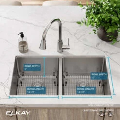 Crosstown 31-1/2" Undermount Double Basin Stainless Steel Kitchen Sink With Basin Rack And Basket Strainer 20 Crosstown 31-1/2" Undermount Double Basin Stainless Steel Kitchen Sink With Basin Rack And Basket Strainer -Bathroom Sales Store elkay ectru31179tc alternate view 500