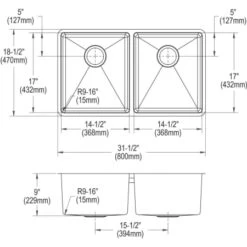 Crosstown 31-1/2" Undermount Double Basin Stainless Steel Kitchen Sink With Basin Rack And Basket Strainer 31 Crosstown 31-1/2" Undermount Double Basin Stainless Steel Kitchen Sink With Basin Rack And Basket Strainer -Bathroom Sales Store elkay ectru31179tc alternate view 511