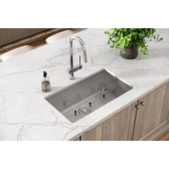 Crosstown 30-1/2" Undermount Single Basin Stainless Steel Kitchen Sink With Basin Rack And Basket Strainer -Bathroom Sales Store elkay efru281610tc alternate view 246