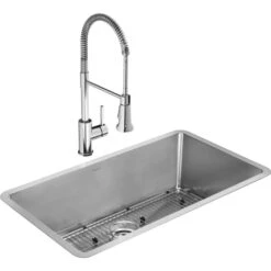 Crosstown 30-1/2" Undermount Single Basin Stainless Steel Kitchen Sink With Single Hole 1.8 GPM Kitchen Faucet, Basin Rack, And Basket Strainer -Bathroom Sales Store elkay efru311610tfc alternate view 969