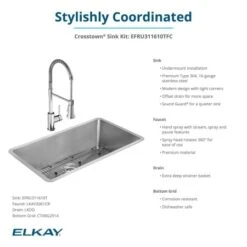 Crosstown 30-1/2" Undermount Single Basin Stainless Steel Kitchen Sink With Single Hole 1.8 GPM Kitchen Faucet, Basin Rack, And Basket Strainer -Bathroom Sales Store elkay efru311610tfc alternate view 971