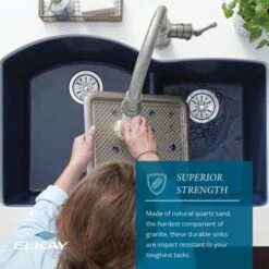 Quartz Luxe 33" Undermount Offset Double Basin Quartz Composite Kitchen Sink With Aqua Divide -Bathroom Sales Store elkay elxhu3322r alternate view 577